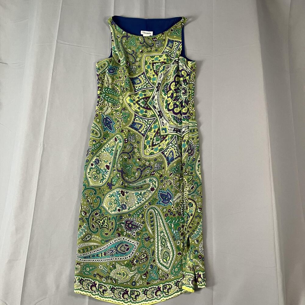 Vintage Tessuto Dress Womens 4 Paisley Midi‎ Sleeveless Lined Made USA Boho 90s